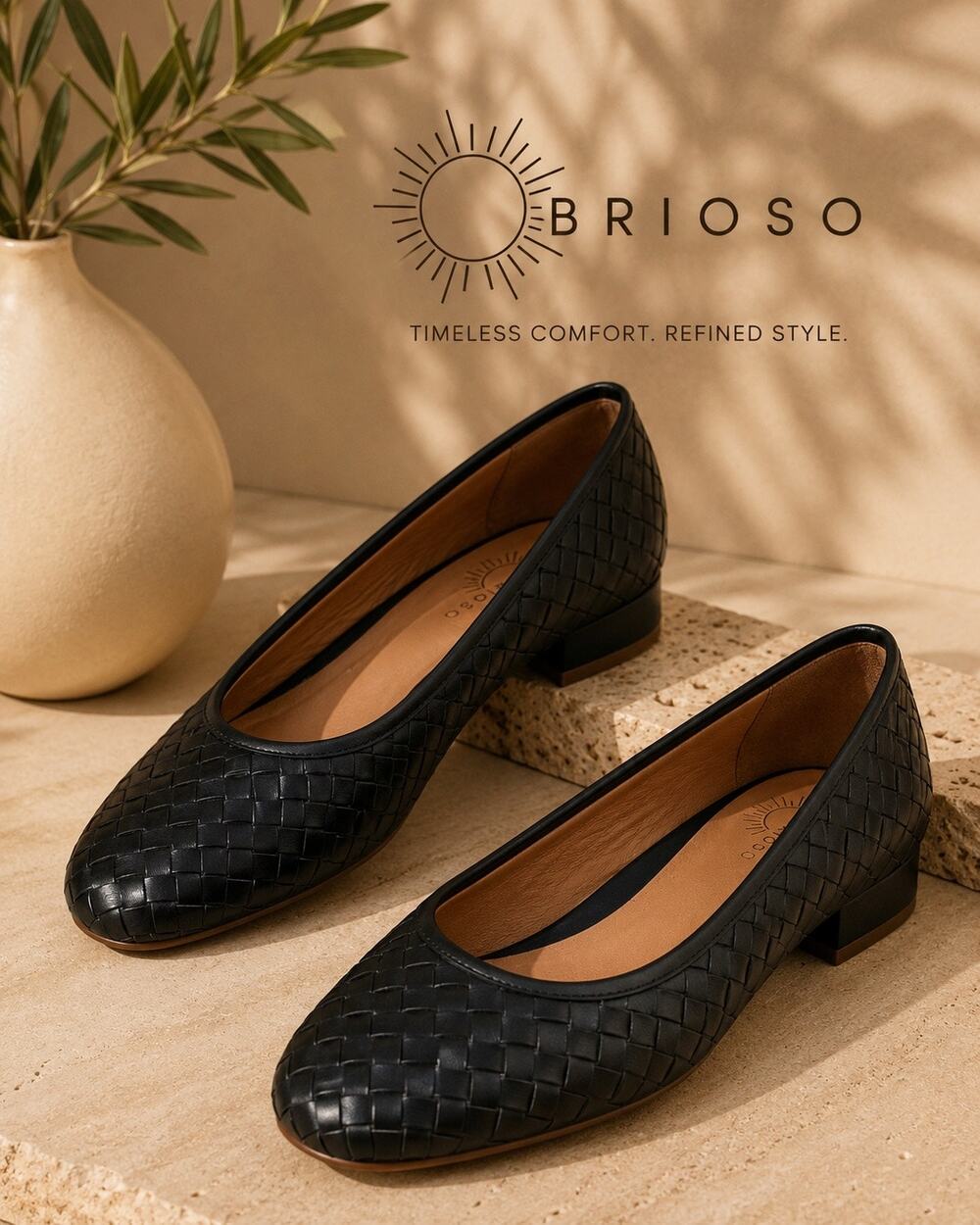 Brioso Women’s Black Woven Leather Low Heel Pumps Size 8.5M NWOB $130